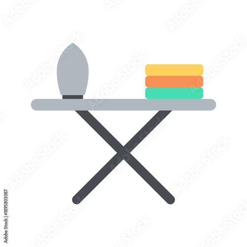 Foldable ironing board for laundry service flat color icon
