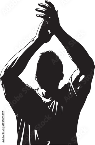 High contrast illustration of a soccer player clapping his hands above his head to thank the fans , Generative Ai