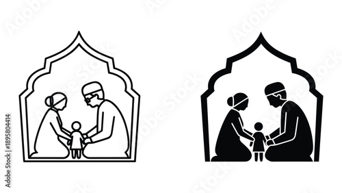 Happy muslim family with child illustration