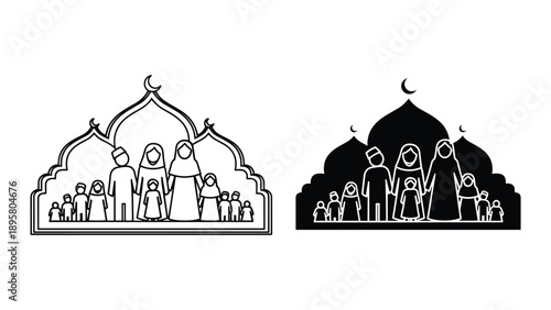 Family standing together under mosque dome