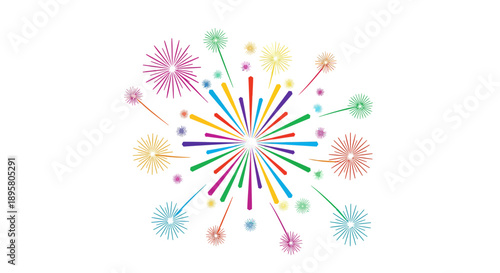 Explosion of colorful abstract fireworks emanating from the center, creating a festive and celebratory atmosphere