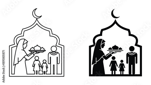 Mother serving food to family during ramadan