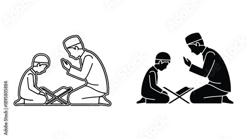 Father guiding son in prayer with compassion and care