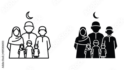 Family standing together under crescent moon