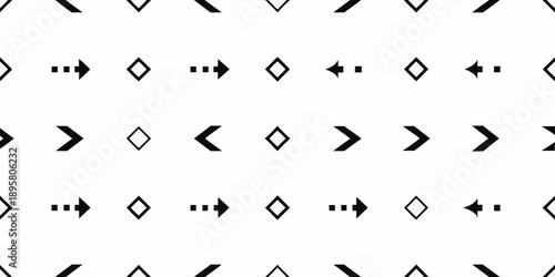Black and white geometric pattern with repeating diamond and arrow shapes
