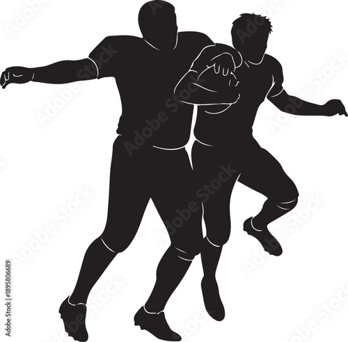 Silhouette of two American football players in a tackling action, defensive play illustration isolated on white background , Generative Ai
