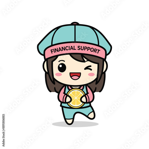 Cartoon character holding coin representing financial support