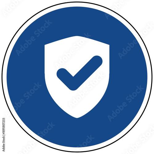 Vektor Sicherheitsschild blau mit weißem Schutzschild und Haken Symbol für Garantie Schutz Sicherheit