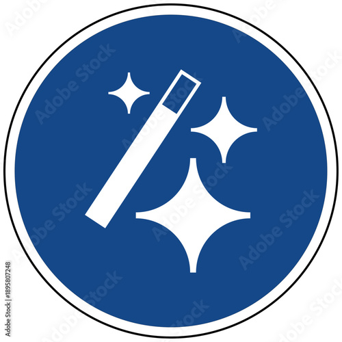 Vektor Zauberstab mit Sparkles auf blauem Schild KI künstliche Intelligenz Magie Lösung Optimierung Effekt