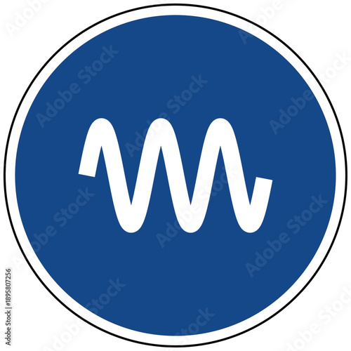 Vektor blaues Schild mit weißer Wellenlinie Symbol für Frequenz Energie Schwingung Wechselstrom Physik