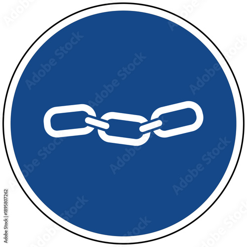 Vektor blaues rundes Symbol mit weißer Kette Verbindung Zusammenhalt Link Netzwerk Sicherheit Stabilität