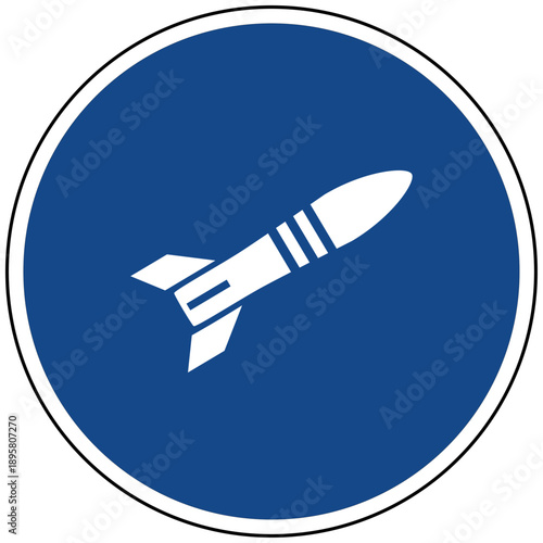 Vektor blaues Schild mit Marschflugkörper Rakete Symbol für Militär Verteidigung Luftwaffe Waffensystem