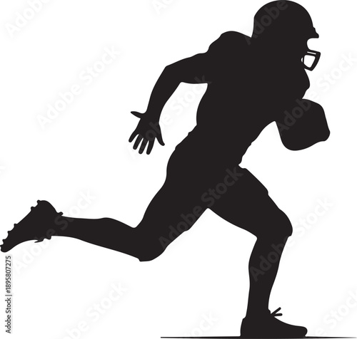 American football running back silhouette sprinting with the ball, player in motion isolated on white background , Generative Ai