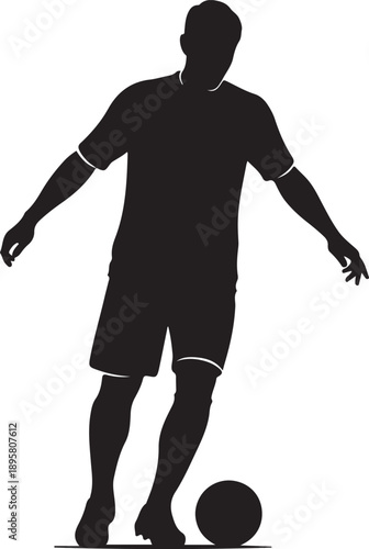 Minimalist silhouette of a soccer player standing with the ball, athletic football pose on white background , Generative Ai