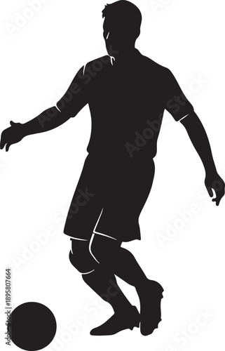 Soccer player dribbling and controlling the ball silhouette, dynamic football athlete action isolated on white , Generative Ai