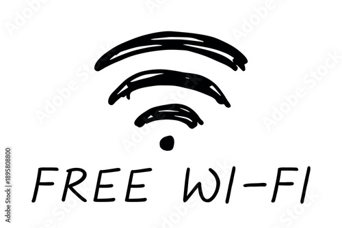 Hand drawn free wifi spot zone sign Public wi-fi area sign Wireless internet clipart in doodle style Single element for print, web, design, decor 3G, 4G, 5G, 6G, IoT