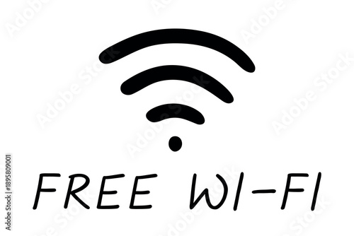 Hand drawn free wifi spot zone sign Public wi-fi area sign Wireless internet clipart in doodle style Single element for print, web, design, decor 3G, 4G, 5G, 6G, IoT