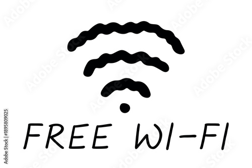 Hand drawn free wifi spot zone sign Public wi-fi area sign Wireless internet clipart in doodle style Single element for print, web, design, decor 3G, 4G, 5G, 6G, IoT