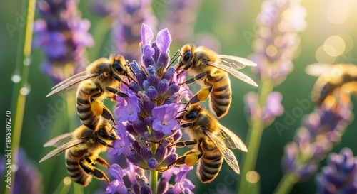 Bees on Lavender Flowers - A Close-Up of Pollination.