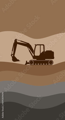 Construction Excavator Silhouette On Earth Layers Construction Industry