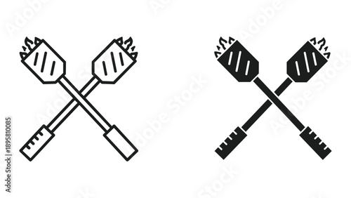 Crossed paddle illustration in two different styles