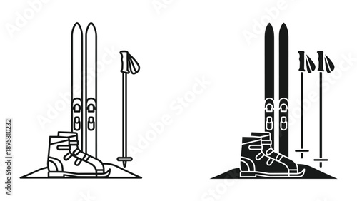 Ski equipment illustration with boots and poles