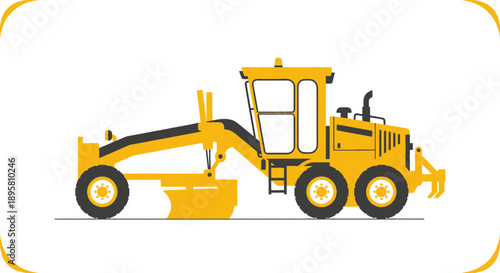 Construction Grader Machine Yellow Vector Illustration