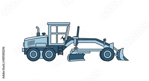 Construction Grader Vehicle Icon Modern Flat Design With Blue Tones For Digital Projects