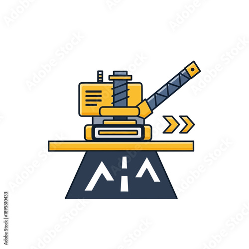 Construction Machine Operating On Road Surface With Markings