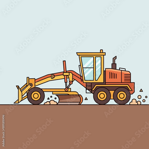 Construction Machinery Grader Working On Dirt Road Construction Site