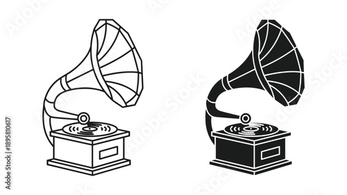 Vintage gramophone illustration in black and white
