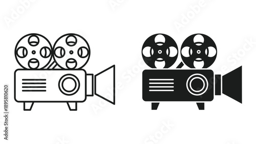 Film projector icon set for movie night