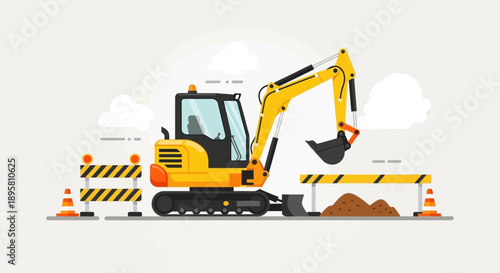 Construction Site Excavator Working On Groundbreaking Project