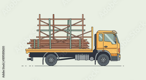Construction Materials Being Transported By A Flatbed Truck