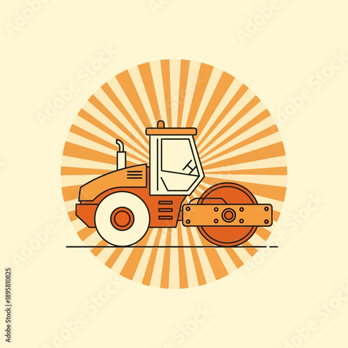Construction Steamroller Machine Flat Design Modern Illustration