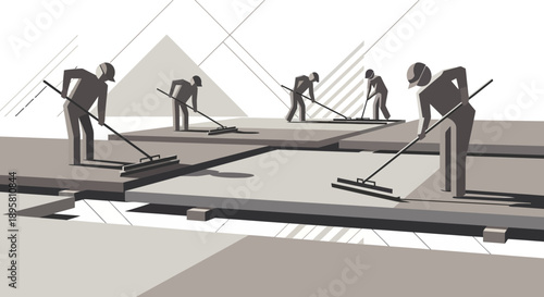 Construction Team Leveling Concrete Surfaces Artistic Representation