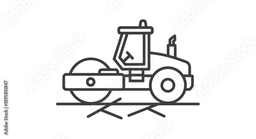 Construction Road Roller Vehicle Icon for Paving and Compacting Surfaces