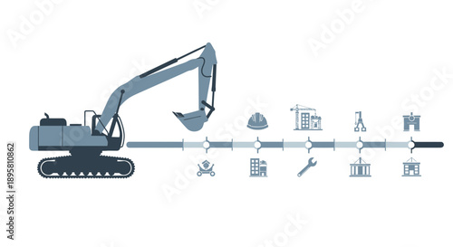 Construction Timeline Infographic With Excavator And Icons