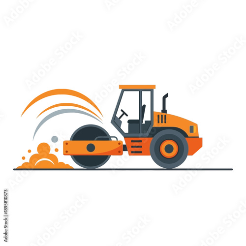 Construction Roller Compacting Ground With Dynamic Motion Effects