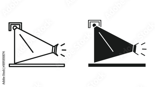 Simple line drawing of two projectors in different styles