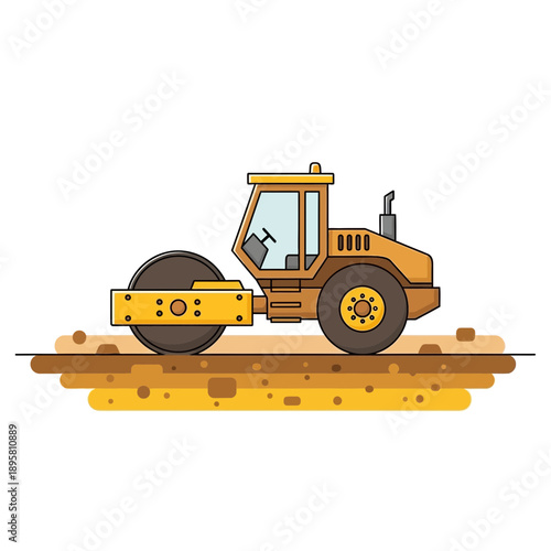 Construction Roller Machine Compacting Ground Flat Design Illustration