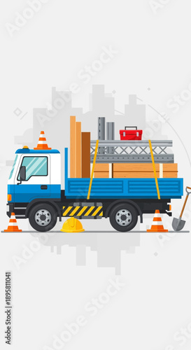 Construction Truck Delivering Building Materials For Urban Development Projects