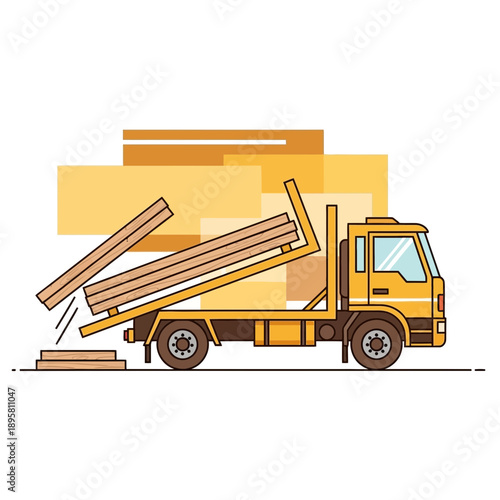 Construction Truck Delivering Lumber and Materials To Site