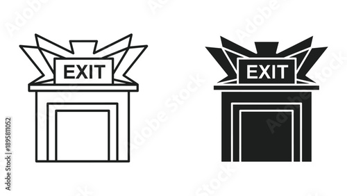Exit sign icon illustration in black and white