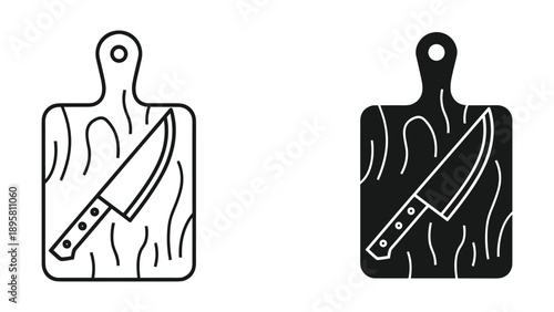 Knife on cutting board icon set in different styles