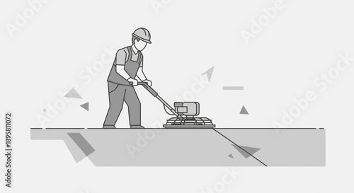Construction Worker Operates Power Trowel Smoothing Concrete Surface With Precision