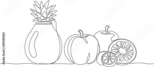 Continuous line drawing of fruit and plant