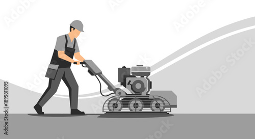 Construction worker operating a concrete grinder for smooth finishing