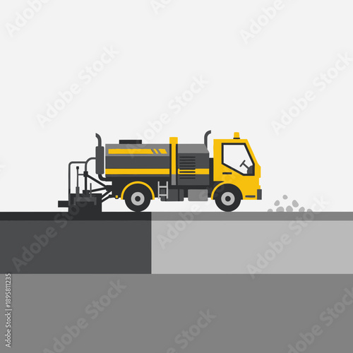 Construction Truck Performing Road Surface Repair Work Illustration