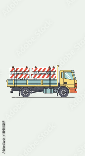 Construction Truck Transporting Road Barriers Essential For Safety And Infrastructure Projects